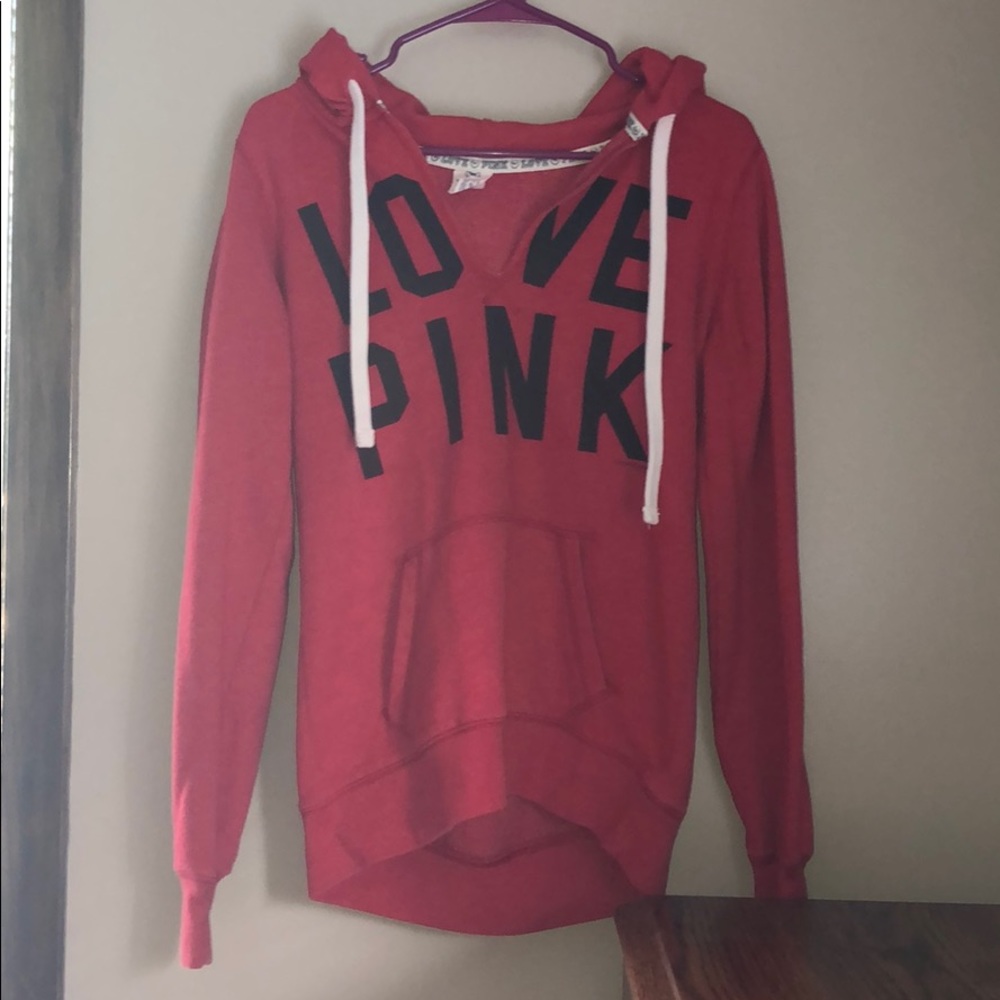 PINK Red V-neck Hoodie